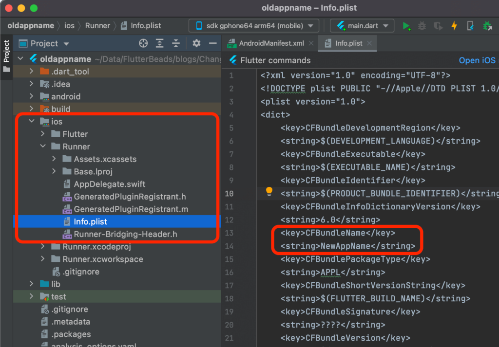 change app name in flutter for ios