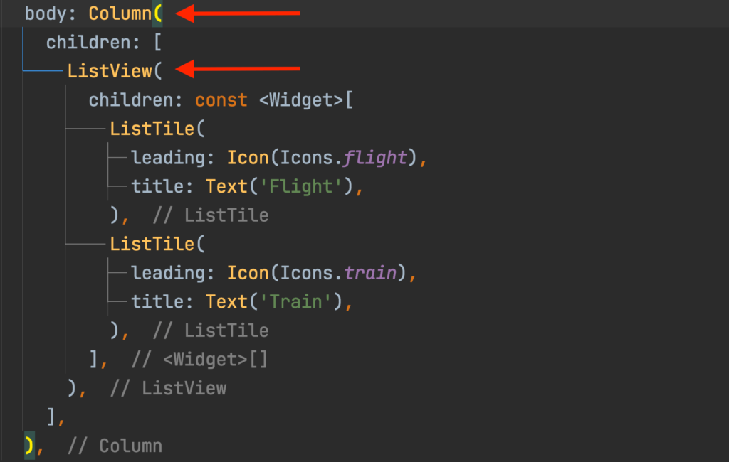 Listview directly added inside column