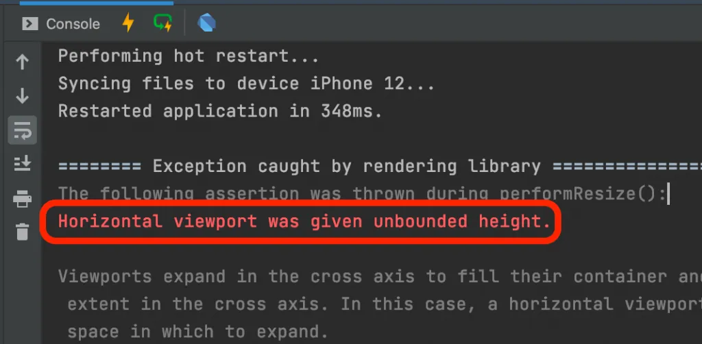 horizontal viewport was given unbounded height.
