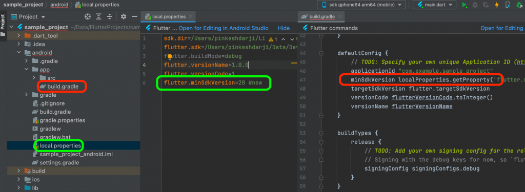 change android minsdkversion for projects after flutter 2.8. update